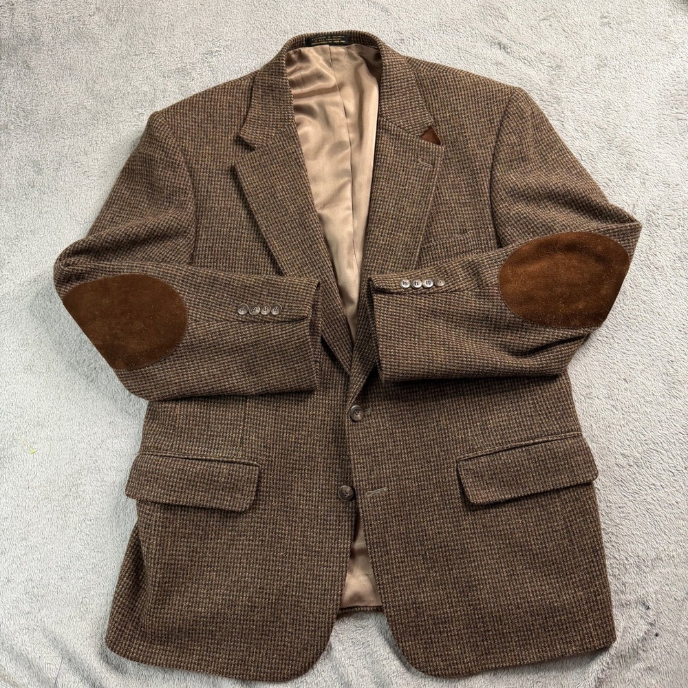 Robert Stock Mens Brown Tweed Blazer Sport Coat Suede Elbow Patches 44R
